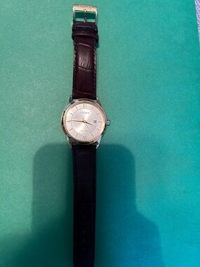 Citizen Silver Dial Watch with Dark Brown Leather Strap eco drive mens